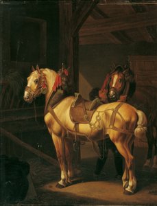 厩舎にいる 2 頭の荷馬 作： Johann Baptist Michael Dallinger von Dalling