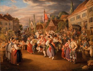 鶏の踊りのある収穫祭、1839年。 作： Johann Baptist Pflug