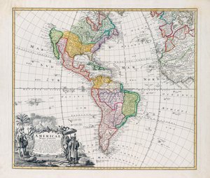 アメリカ大陸の地図、Americae Mappa Generalis 作： Johann Baptista Homann