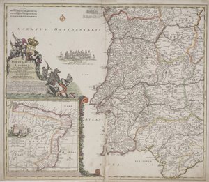 ポルトガルとアルガルヴェ（Portugallia et Algarbiae）、1704年頃（手彩色の銅版画 作： Johann Baptista Homann