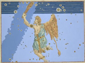 オリオンの星座、ヨハンバイエルの「ウラノメトリア」から、アレクサンダーメア（1559-c.1616）1603（手彩色の銅版画）で彫刻
