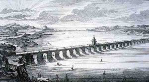 ヨハン・アダム・デルゼンバッハ（1687-1765）が1721年に彫った「Entwurf einer historischen Architektur」より、中国の仏州と煙台の間にある中国大橋。 作： Johann Bernhard (after) Fischer von Erlach