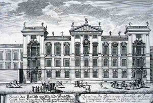 ヨハン・アダム・デルゼンバッハ（1687-1765）が1721年に彫った「Entwurf einer historischen Architektur」より、プラハのヨハネ・ウェンセスラス伯爵邸。 作： Johann Bernhard (after) Fischer von Erlach