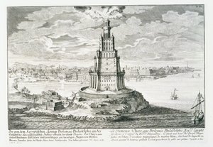 アレキサンドリアのファロス、「Entwurf einer historischen Architektur」のプレート9、Johann Adam Delsenbach (1687-1765) 1721年 (エングレーヴィング) 作： Johann Bernhard (after) Fischer von Erlach