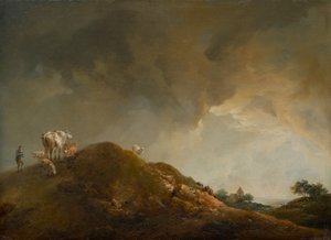 牛と羊の丘陵風景 作： Johann Christian Brand