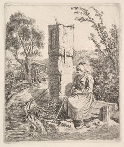 道端の柱の近くに座る老婦人、1819年。 作： Johann Christian Erhard