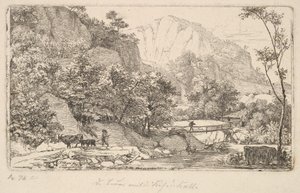 1818年、ベルヒテスガーデン近くのウンターベルクにいる牛と子牛の農民。