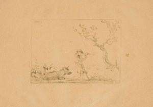 牛と一緒に大鎌を研ぐ牧夫 作： Johann Christian Klengel