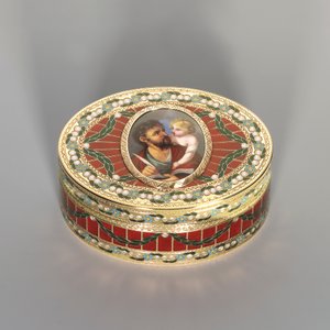 スナッフボックス、ドレスデン、c.1775-80、ミニチュアジュネーブ、c.1800（サクソンのハードストーン、ゴールド、エナメル）