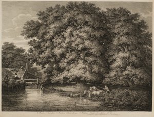 農夫が牛を水の中に追い込む 作： Johann Christian Reinhart