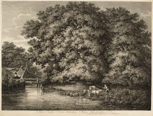牛を水に追いやる農夫 作： Johann Christian Reinhart