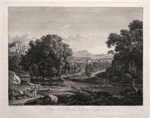 雄大な風景 川を渡る牛 作： Johann Christian Reinhart