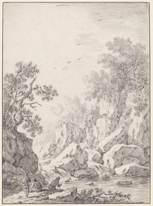 岩壁のそばの滝 1750年代 作： Johann Christoph Dietzsch