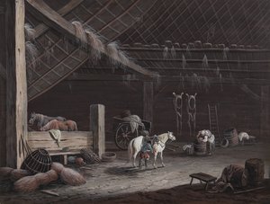 白い馬：納屋のインテリア 作： Johann Christoph Dietzsch