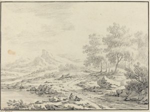 湖の近くで休んでいる 2 人の男性。 作： Johann Christoph Dietzsch