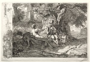 ガイドと一緒に休んでいるアーティスト。 作： Johann Christoph Erhard