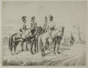 斜面に立つ 4 人の胸甲騎兵 作： Johann Christoph Erhard