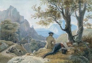 山で休んでいるアーティスト。 1819 作： Johann Christoph Erhard