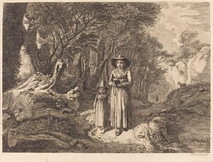 教会に向かって歩く女性と子供 作： Johann Christoph Erhard