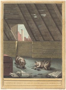 猫と犬の喧嘩と猫とネズミの喧嘩 作： Johann Christoph Teucher after Jean Baptiste Oudry