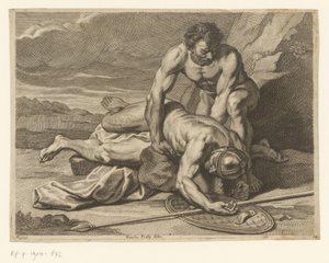 男はローマの槍兵の死体を腕に抱えている 作： Johann Conrad Reiff