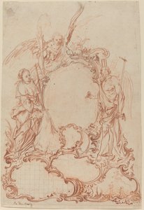 寓意的な人物によるロココのカルトゥーシュ 作： Johann Daniel Herz the Elder