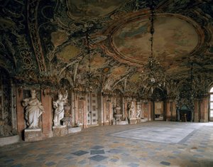 ヴァイセンシュタイン城の大広間の眺め、建築家ヨハン・ディエンツェンホーファー（1663-1726）1714年 ドイツ、ポンマーズフェルデン 作： Johann Dientzenhofer