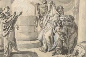 アンティークの生け贄シーン、裏面：人々の集団のスケッチ、1779年 . 作： Johann Eleazar Schenau