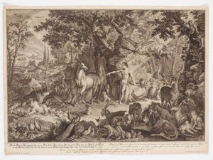 アダムは動物に名前を付けます 作： Johann Elias Ridinger