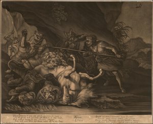 Ca.1770年 アフリカの寓意的メゾチント 作： ヨハン・エリアス・ライディンガー
