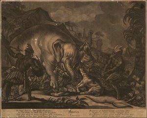 年頃1770年 アメリカ寓意メゾチント 作： ヨハン・エリアス・ライディンガー