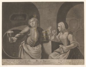 男と女はビールとブランデーを飲む Bier und Brandewein / Cerevisia et vinum sublimatum 作： Johann Elias Ridinger