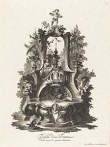 四大元素で飾られた噴水のデザイン 作： Johann Esaias Nilson
