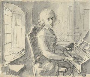キーボードに座っているピアニスト 作： Johann Friedrich August Tischbein