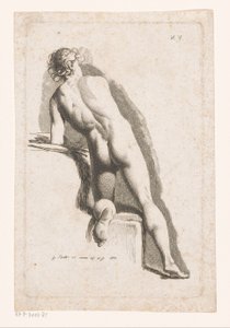 後ろから見たひざまずく男性ヌード 作： Johann Friedrich Bolt