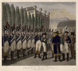 1806年にベルリンのLustgartenでフランス衛兵のパレード - Juegel、Johann Friedrich (1772-1833) - 1806 - Aquatint - 31,6x39 - 個人コレクション 作： Johann Friedrich Jügel