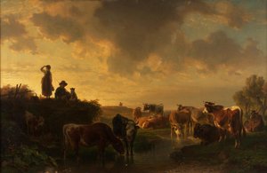 牧草地の夕暮れ 作： Johann Friedrich Voltz