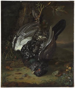 樹木が茂った風景の中のブラックコック、1747