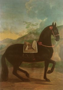 スペインのサドルを装備した黒い馬 作： Johann Georg Hamilton