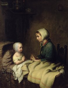ベッドで彼女の祈りを言っている小さな女の子 作： Johann Georg Meyer von Bremen
