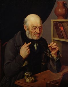 硬貨の重量を量るバーチフェルト両替商、1840-45年頃 作： Johann Georg Soemmer