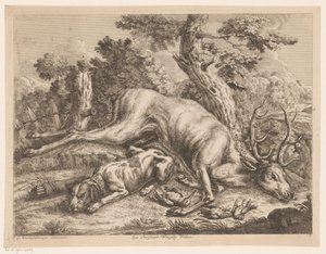 鹿と鳥と一緒に狩猟犬と狩猟戦利品 外で狩り（連載タイトル） 作： Johann Georg Wachsschlunger