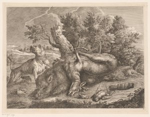 イノシシ、シカ、鳥の狩猟犬と狩猟戦利品 外で狩り（連載タイトル） 作： Johann Georg Wachsschlunger