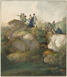 ヘッセルベルグ山の上で夕日を眺める王室の一行（1801年）。