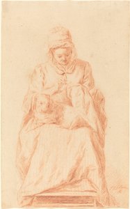 若い女性, 裁縫, ∥で∥, a, 犬, 休む, 彼女, ひざ 作： Johann Gottlieb Glume