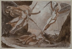 イシュリエルの槍に触れられたサタン 作： ヨハン・ハインリヒ・フスリ