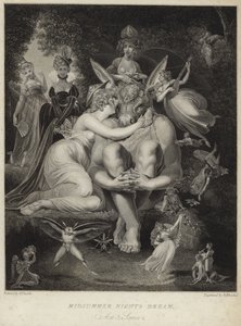真夏の夜の夢でチタニアがキスをする 作： Johann Heinrich Füssli