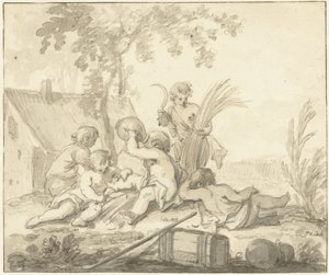 子供たちと農業の属性との寓意的な表現 作： Johann Heinrich Keller (II)