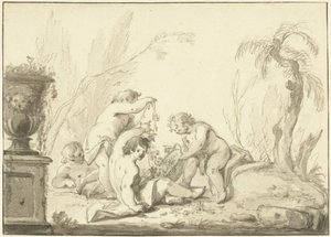 花のバスケットを持つ子供たちの寓意的な表現 作： Johann Heinrich Keller (II)