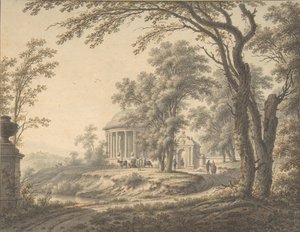 神殿のある牧歌的な風景」1770年 作： Johann Heinrich Muntz